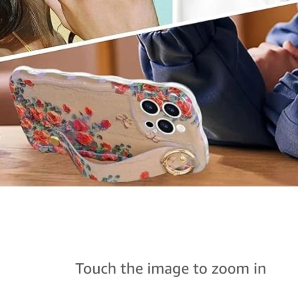 Printed Flower Cute Cover with Wristband Kickstand Protective Phone Case - Picture 6 of 6
